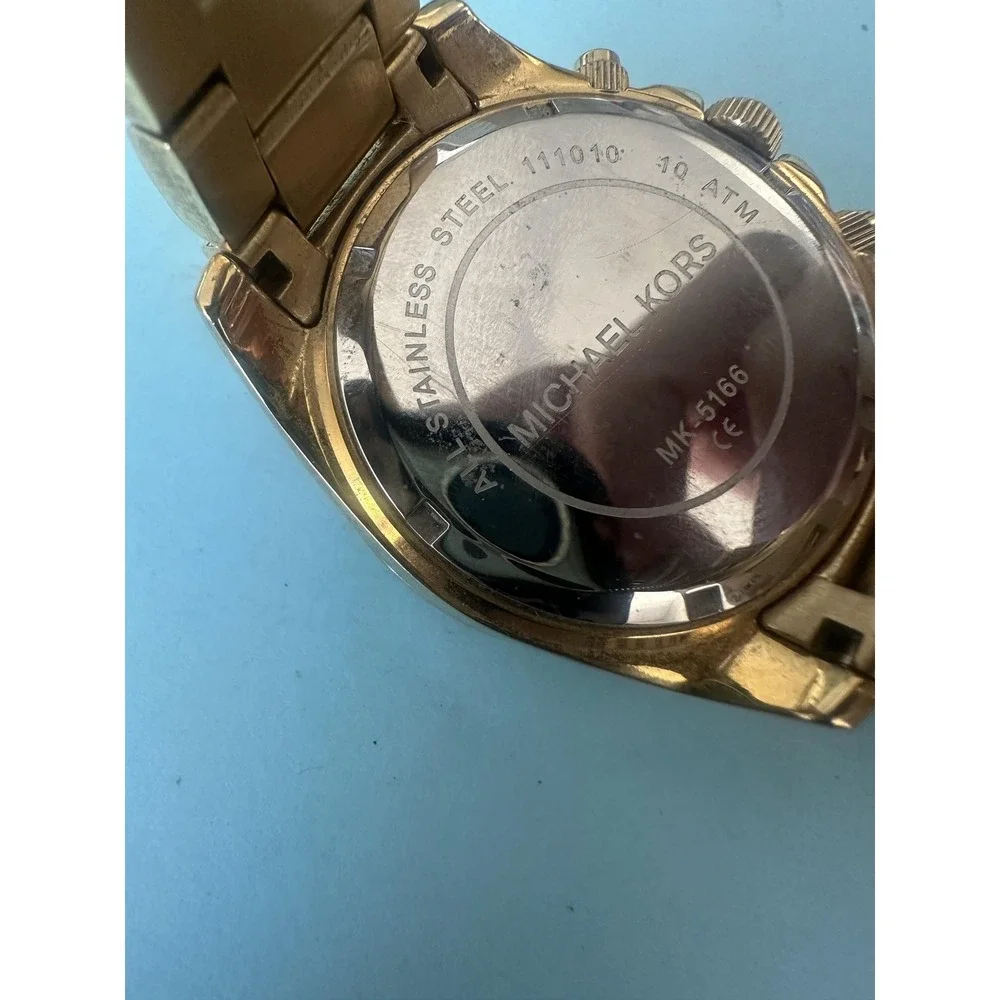 Michael Kors Watch Womens Gold Tone Chronograph Crystal Bezel‎ MK-5166 10ATM